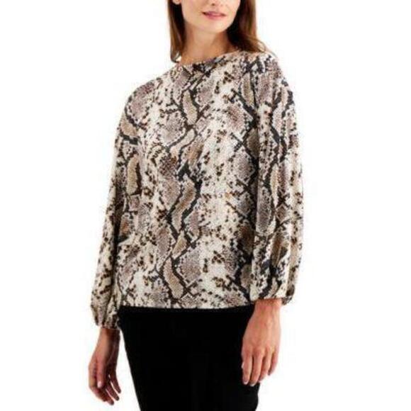 Alfani Plus Size Snakeskin-Print Top Neutral Primary Python 2X - Picture 1 of 1